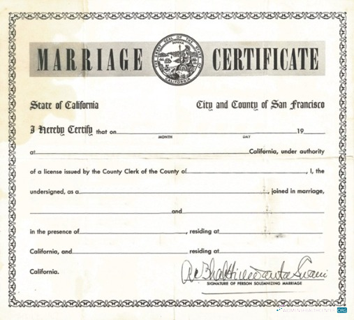 Download USA Marriage registry of California marriage certificate Photoshop template